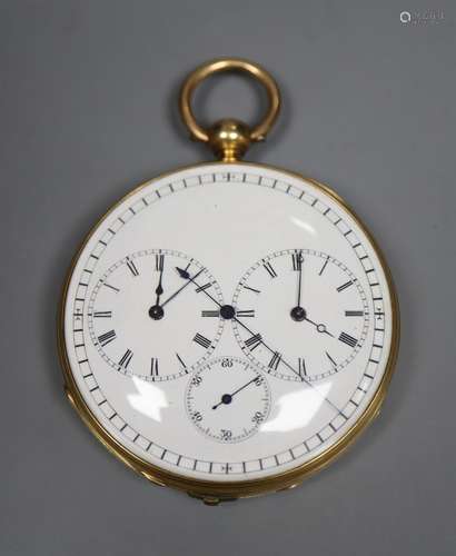 A Victorian 18ct chronograph open faced keywind fob watch, by C. Williamson, makers to The