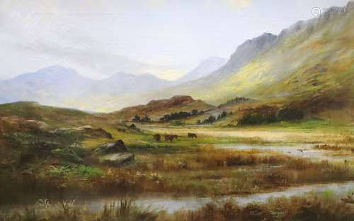 A* Maxwell (19th century), Highland landscape with cattle, signed, oil on canvas 39cm x 60cm