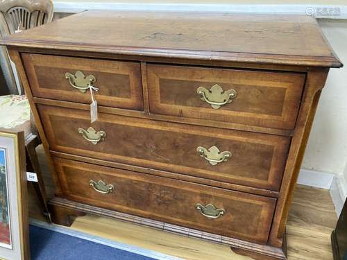 A George II style featherbanded walnut chest, width 98cm depth 52cm height 84cm