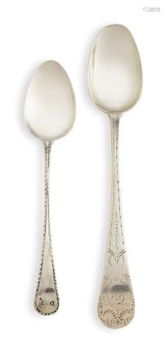 Two American Silver Teaspoons, Paul Revere Jr., Boston, circa 1795 and circa 1775