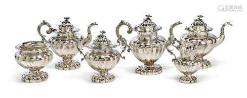 A Rare American Southern Silver Six-Piece Tea Set, S&B Brower, New Orleans, 1834-1842