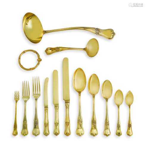 An American Silver-Gilt Imperial Pattern Flatware Service, Gorham Mfg. Co., Providence, RI, Retailed by Spaulding & Co., Chicago, Early 20th Century