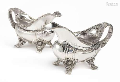 A Pair of American Silver Chrysanthemum Pattern Sauce Boats, Tiffany & Co., New York, 1891-1902