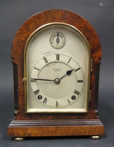 A Page, Keen & Page Walnut Cased Striking Mantle Clock, 23cm. Movement needs attention