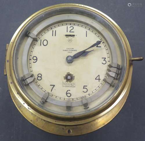 A WWII MERCER Octo Zig Zag Convoy Ship's Clock in a brass case, 7