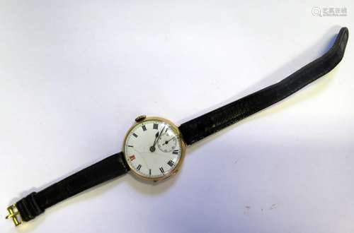 A 14K Gold Manual Wristwatch, running, dial cracked