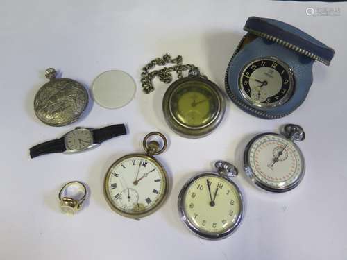 A Bernex Rolled Gold Ring Watch (A/F), Times (running), selection of pocket watches including