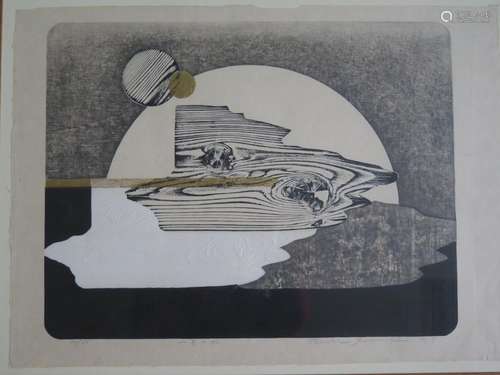 Reika Iwami (1927 - 2020), Abstract Japanese Woodblock Print 30/50, Signed, 69 x 50cm, F&G, (Gallery