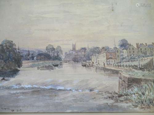 'Trew's Weir, Exeter', 1878, Watercolour, Monogram in bottom left corner, 36 x 23cm, F&G