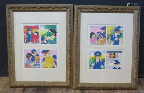 A Pair of Original Joan Hickson 'Postman Pat' Scene Watercolours Purchased at Phillips, December