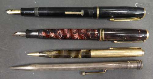 A Parker Vacumatic Fountain Pen, rolled gold Parker propelling pencil, Burnham B48 and Ingersoll