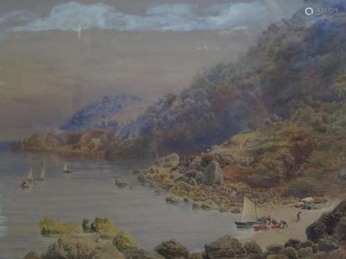 John Salter, Devon Artist (1848-1875), Landing the Boats at Anstey's Cove, Watercolour, Signed, 46 x