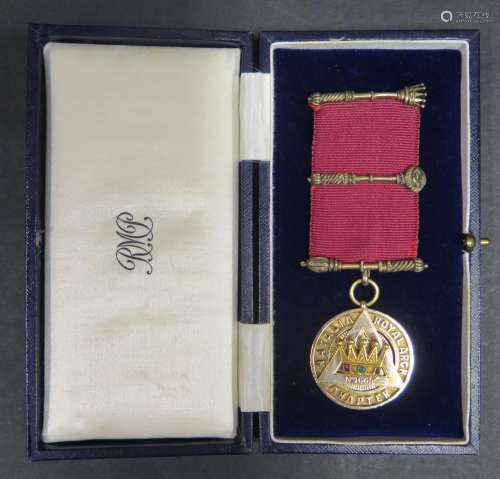 A Cased 9ct Gold and Stone Set Masonic Jewel from the Natalia Royal Arch Prince Alfred Lodge No.
