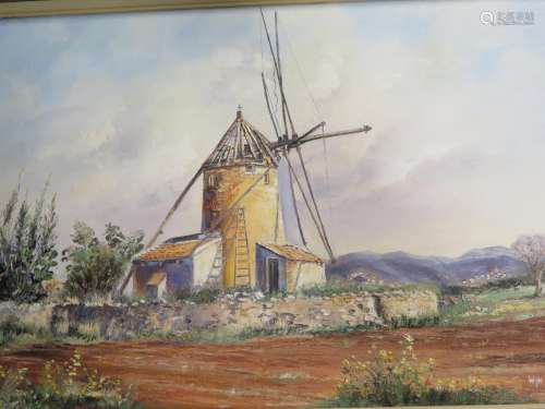 Wyn Appleford, Windmill, Signed 20th/21st Century, Oil on Canvas, 6o x 39cm, Framed
