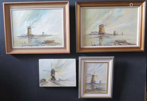 Wyn Appleford, Four Signed Windmill Paintings, 20th/21st Century, Oil on Canvas, Largest Size: 60