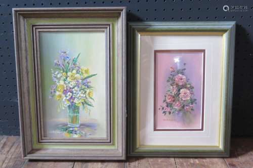 Wyn Appleford, Two Signed Floral Still Lives, 20th/21st Century, Oil on Board, 24 x 14cm Unframed