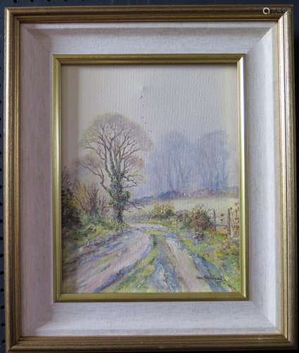 Wyn Appleford, Winter Track, Signed, 20th/21st Century, Oil on Canvas,24 x 19cm, Framed