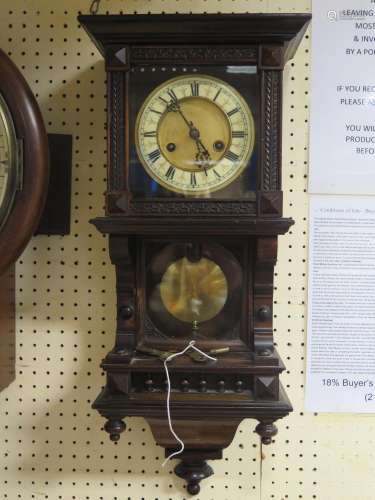 A 19th Century Drop Pendulum Wall Clock, c. 60cm tall. Overwound