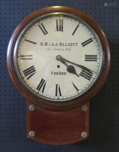 G.B. & J.J. Elliott _ A Mahogany Cased Drop Pendulum Wall Clock with a chain driven single fusee