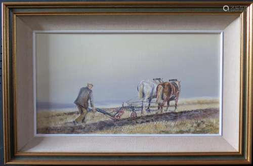 Wyn Appleford, Ploughing the Field, Signed, 20th/21st Century, Oil on Canvas, 45 x 25cm, Framed