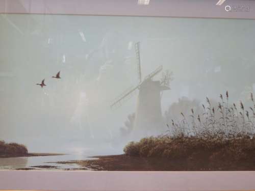 Gerald Coulson, b.1926, British Landscape Painter, 'Mill in the Mist', Framed Print, 66 x 48cm and