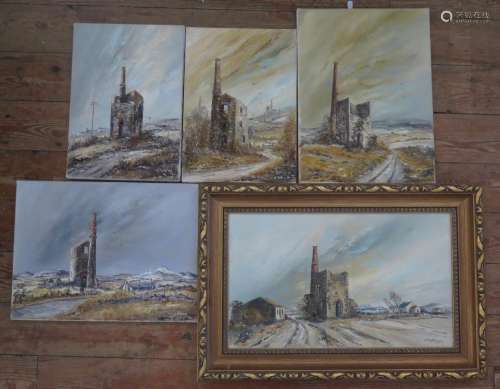 Wyn Appleford, A Series of Five Signed Cornish Tin Mine Paintings, 20th/21st Century, Oil on Canvas,