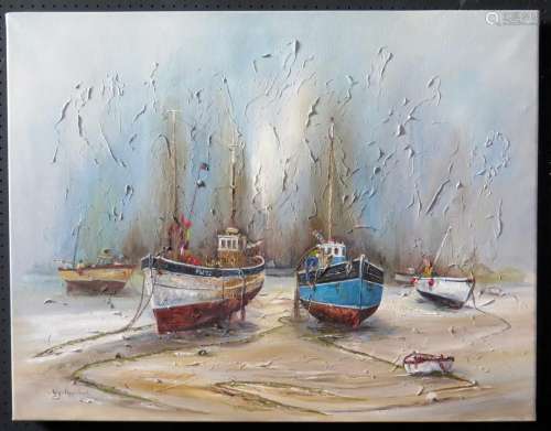 Wyn Appleford, 'Old Boats Patched', 20th/21st Century, Oil on Canvas, 92 x 72cm, Unframed