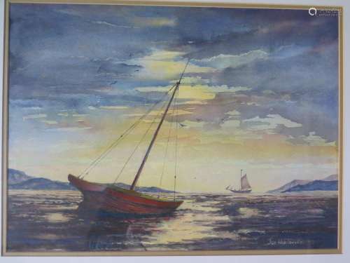 Jan Wasilewski, Polish (1860 - 1916) Sunset, Signed, Watercolour 52 x38cm, F&G