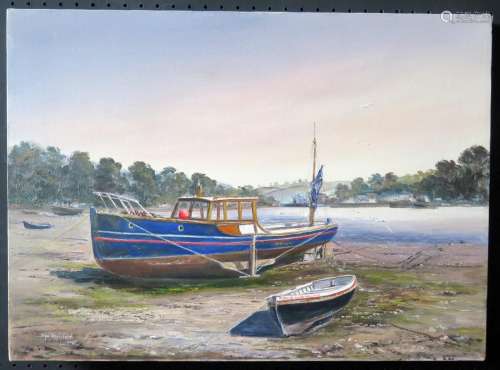 Wyn Appleford, ' Boats. River at Turo', 20th/21st Century, Oil on Canvas, 57 x 40cm, Unframed