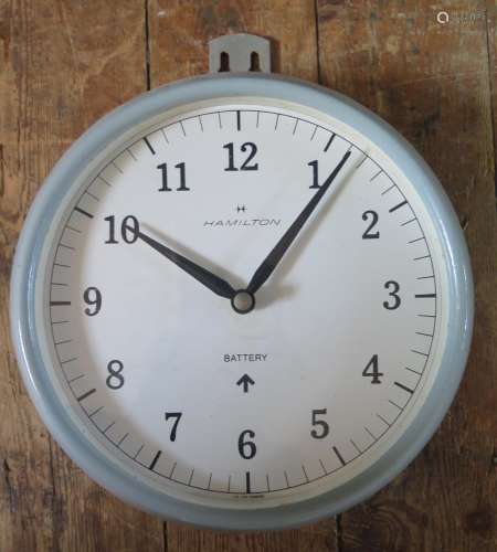A WWII Period HAMILTON Military Battery Operated Electric Wall Clock with 9