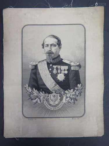 A Rare Black and White Jacquard Silk Woven Portrait of Napoleon III. Lower half of the portrait is