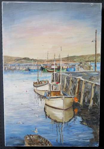 Wyn Appleford, Boats by the Harbour wall, Signed, 20th/21st Century, Oil on Canvas, 77 x 51cm,