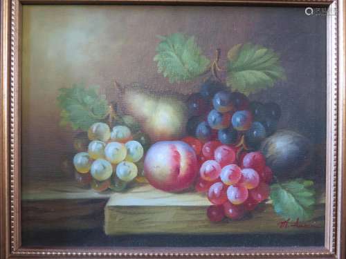 M. Aaron, American 20th Century Artist, Still Life with Fruit, Signed, Oil on Canvas, 19 x 24cm,