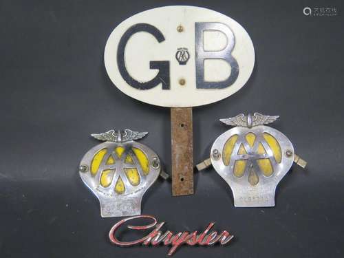 Two AA Car Badges and AA GB car badge