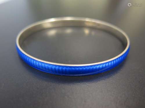 A Silver and Blue Guilloché Enamel Bangle, 68mm diam.