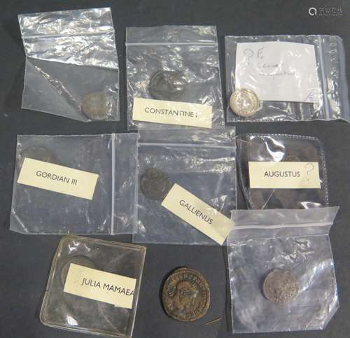 A Selection of Antiquarian Copper Coins including Constantine I, Julia Mamaea, Gallienus, Giordian