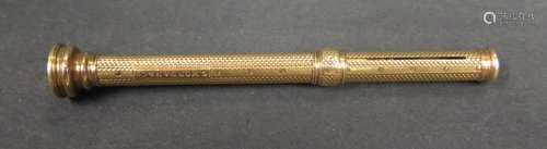 A S. Mordan & Co. Unmarked Gold Coloured Bloodstone Seal Top Telescopic Pencil engraved with