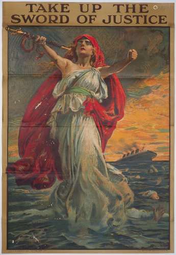 WWI INTEREST: a recruitment poster, 'TAKE UP THE SWORD OF JUSTICE', Parliamentary Recruiting