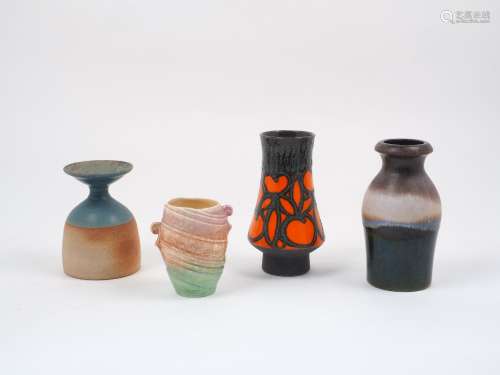 A group of modern studio ceramics, including an example by Scheurich Keramics, no. 208-21 to base,