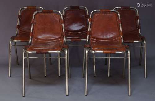 After a design by Charlotte Perriand, a set of five 'Factory side chairs', produced by Andy
