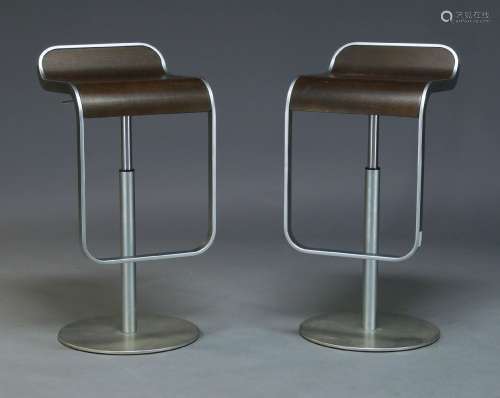 Shin & Tomoko Azumi, a pair of 'Lem' adjustable bar stools for La Palma, Italy, c.2000, with dark