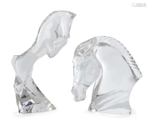 'Tauni de Lessops', a Baccarat glass horses head, naturalistically modelled, signed on the side