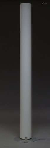 A Contemporary floor lamp, of recent manufacture, with cylindrical white plastic shade, on