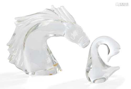 Daum France, a Modern 'Cristal' glass horses head, modelled with the main swept out behind,