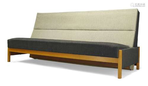 A folding sofa bed, in the manner of Ernest Race c.1960, Upholstered in two tone grey woollen