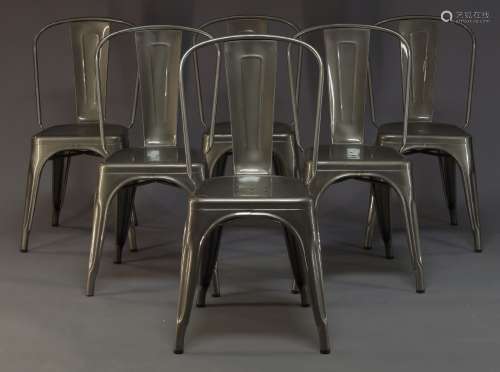 A set of six Tolix style chairs, of recent manufacture, each with silvered finish (6)Please refer to