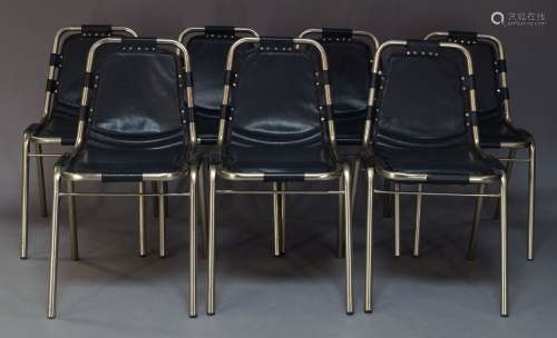 After a design by Charlotte Perriand, a set of seven 'Factory side chairs', produced by Andy