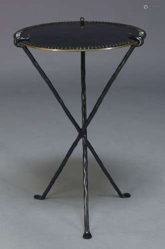 A cast bronze side table, of recent manufacture, stamped 'BL' to one foot, with circular top on