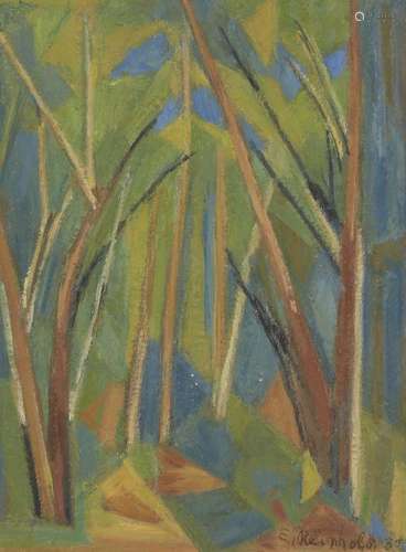 Eleanore Reinhold, Polish 1905-1984- Trees; oil on board, signed and dated 1982, 25.5x19cm: together