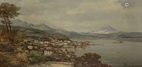 Mariano Moreno, Italian 1912-1990 - Lake of Como, oil on canvas, signed, 58x119.5cmPlease refer to